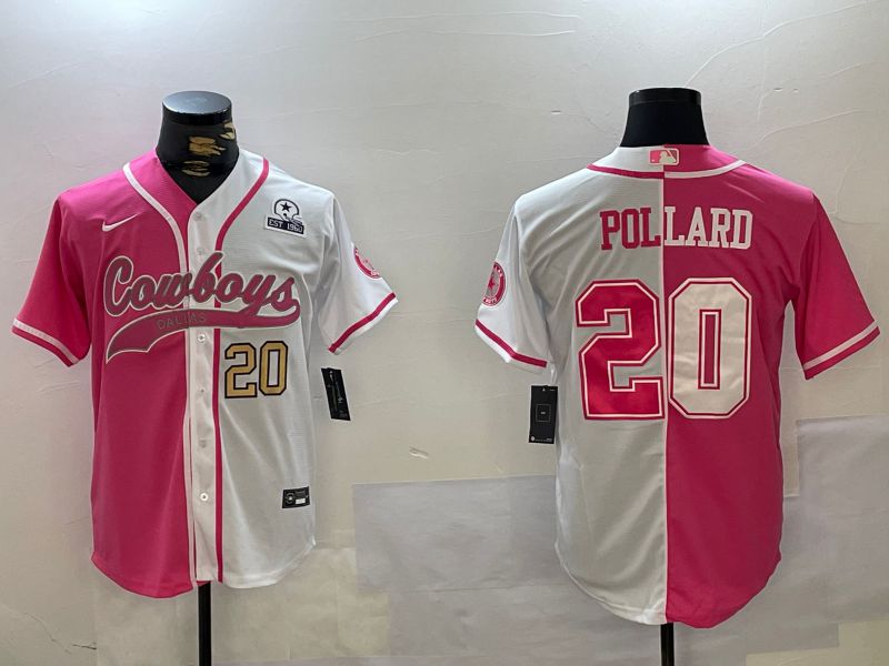 Men Dallas Cowboys 20 Pollard white pink Joint Name 2024 Nike Limited NFL Jersey style 4